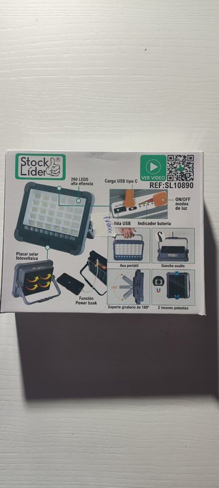 Foco Solar LED 260, Carga USB C, Stock Líder