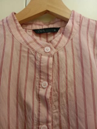 Blusa Zara Rayas Rosas Manga Abullonada