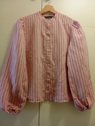 Blusa Zara Rayas Rosas Manga Abullonada