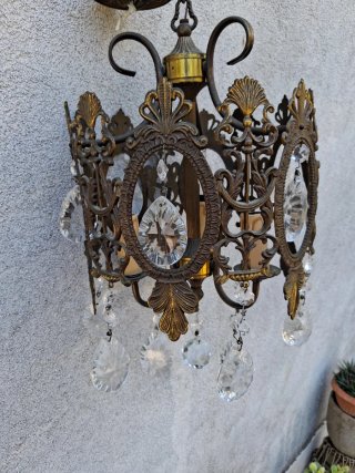 Antico Candelabro Ottone e Cristallo