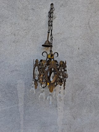 Antico Candelabro Ottone e Cristallo