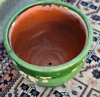 Maceta antigua verde cerámica
