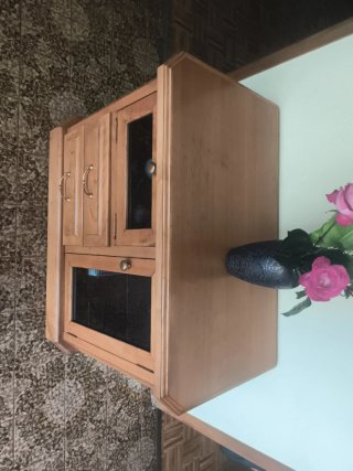 Mueble de entrada madera y cristal, madera castaño