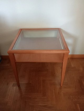 Mesa auxiliar madera y cristal