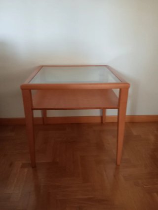 Mesa auxiliar madera y cristal