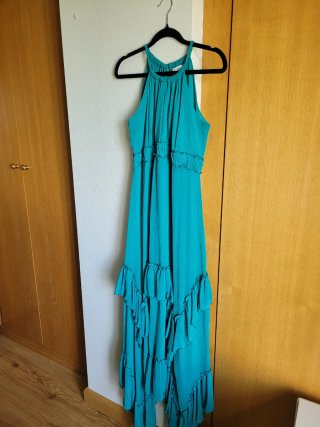 Vestido largo fiesta verde azulado