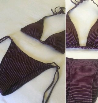 Bikini morado un uso. 90B/M Rayas plateadas.