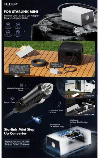 NUEVO! Adaptador Coche 36V EDUP Starlink