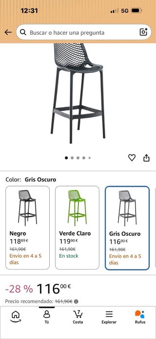Taburete alto gris de plástico