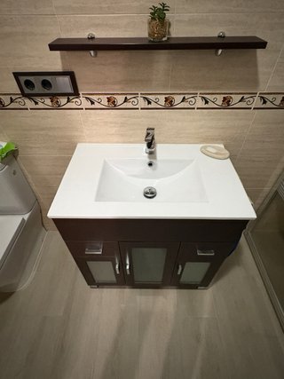 Mueble de baño completo madera y cristal