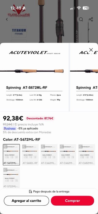 Caña Spinning PureLure AcuTeViolet S672ML-RF