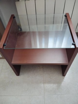 Mesa centro cristal y madera