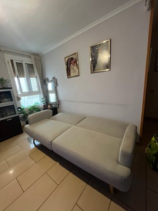 Divano letto 3 posti in tessuto beige/grigio