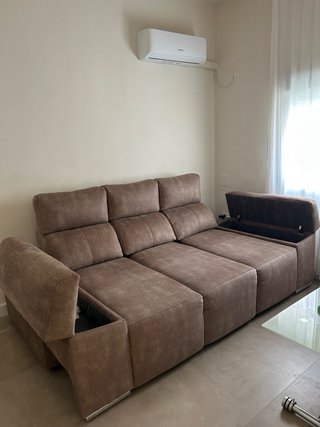 Sofá 3 plazas marrón tela