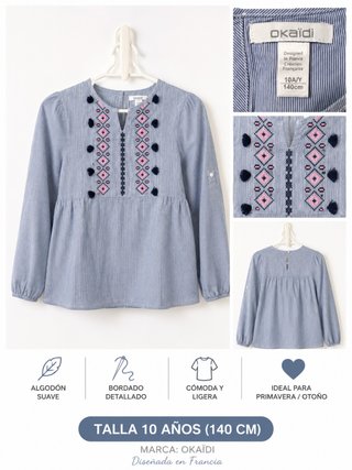 Blusa Okaïdi niña talla 10 (140cm) azul/rosa