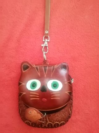 Monedero Cuero Gato Artesanal