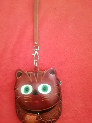 Monedero Cuero Gato Artesanal
