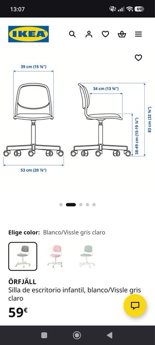 Silla de escritorio infantil negra y blanca
