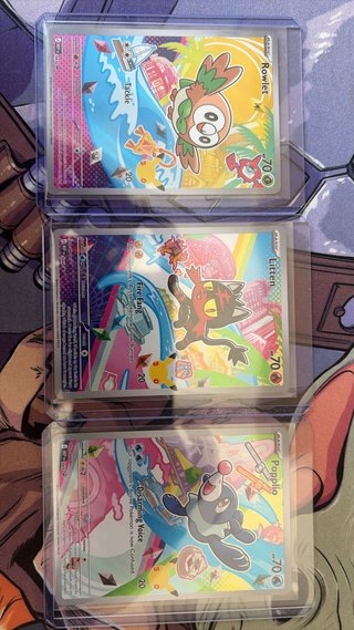 Set 3 Cartas Pokémon Rowlet, Litten, Popplio