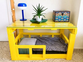 Mesa/Caseta Palets Artesanal y Cristal superior