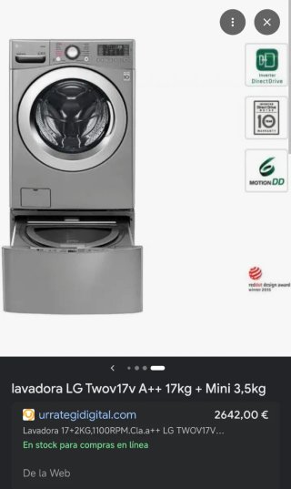 Lavadora doble LG Direct Drive 17kg + 3.5k