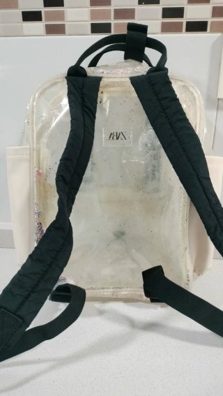 Mochila transparente niña con orejas y purpurina