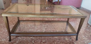 Mesa de centro madera y doble hoja cristal