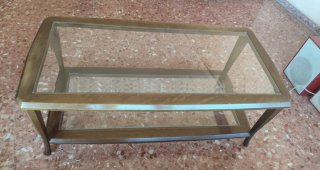 Mesa de centro madera y cristal + marmol