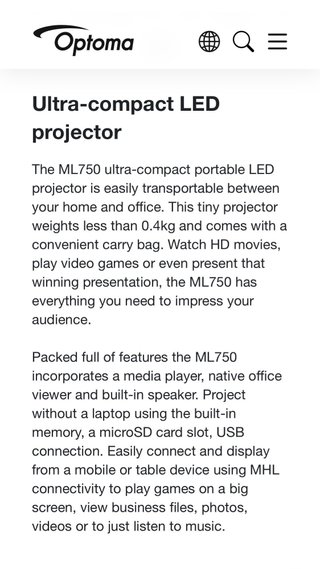 Proyector Portátil Optoma ML750 Negro