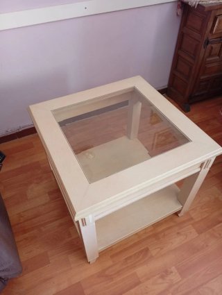 Mesa de centro de madera y cristal 58x58 ancho