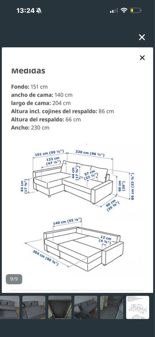 Sofá chaiselongue Ikea gris