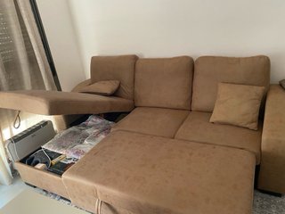 Divano letto chaise longue in tessuto beige