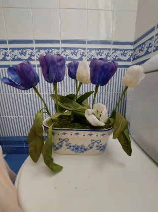 Macetero Cerámica Azul y Blanco