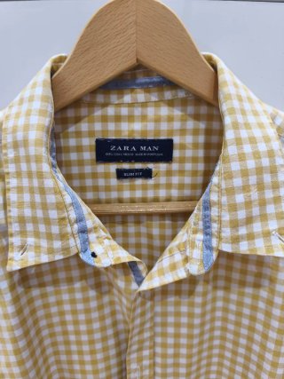 Camisa Zara Man Cuadros Mostaza Talla L