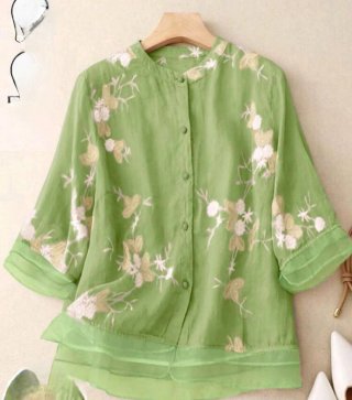 Blusa verde bordada flores talla XL