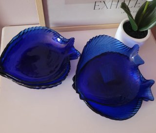 Vassoi Vintage Pesce in Cristallo Blu