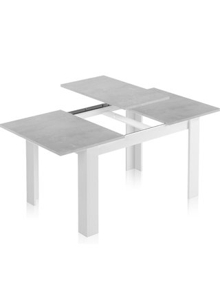 Mesa de comedor extensible gris cemento y blanca