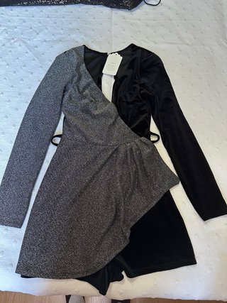 Conjunto 4 vestidos fiesta negro y plateado
