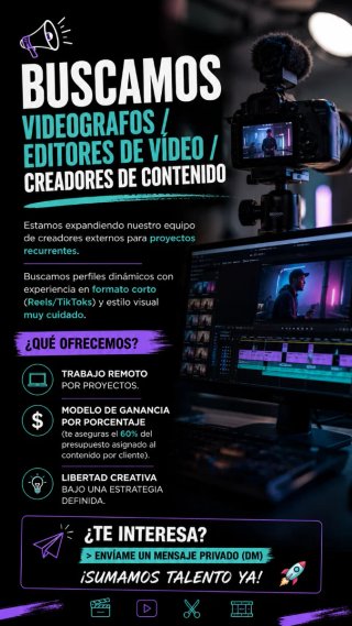 VIDEOGRAFOS/EDITORES/CREADOR DE CONTENIDO