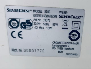 Máquina de coser SilverCrest S1
