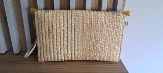 Bolso Clutch Verano Paja Flecos