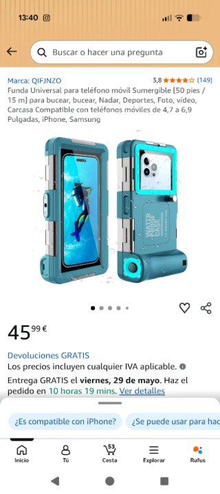 Funda impermeable  para móvil hasta 25m