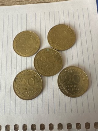Lote 5 monedas 20 céntimos Francia