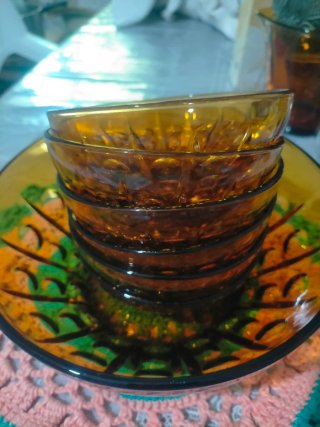 Juego Vintage Cristal Marrón Postre