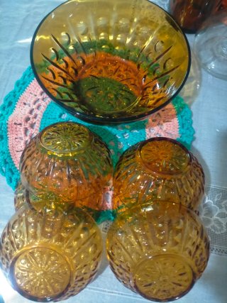Juego Vintage Cristal Marrón Postre