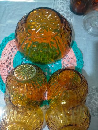 Juego Vintage Cristal Marrón Postre