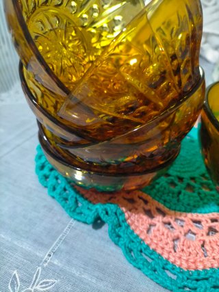 Juego Vintage Cristal Marrón Postre