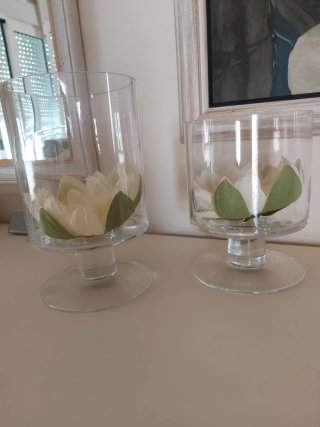 Conjunto 2 jarrones cristal flor