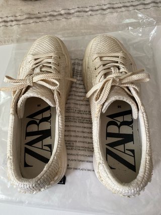 Zapatillas Zara Lona Mujer Beige