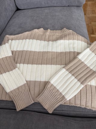 Jersey Suddued Talla M Rayas Beige Blanco